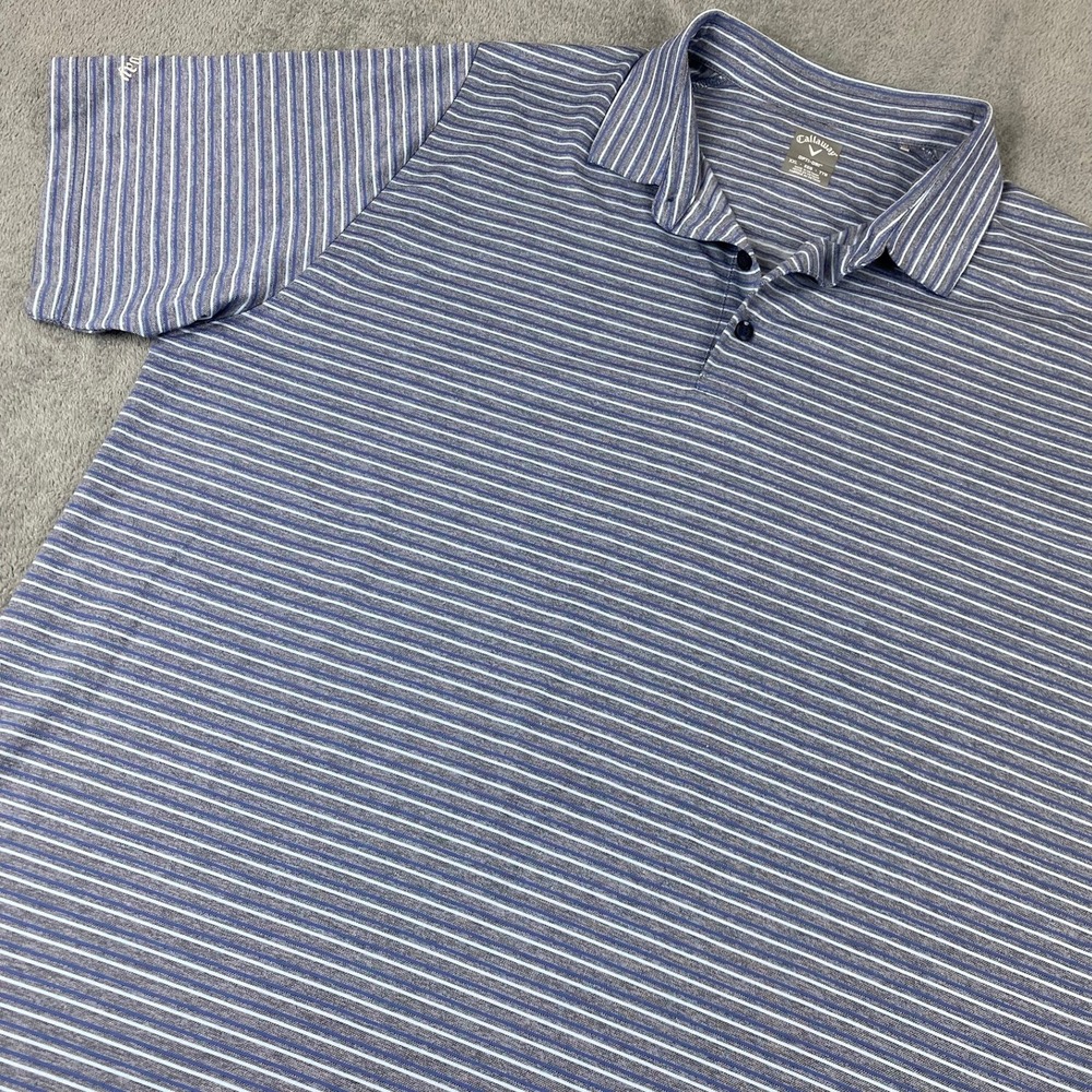 Callaway Mens XXL Polo Shirt Blue Striped Opti-Dri Performance Short Sleeve